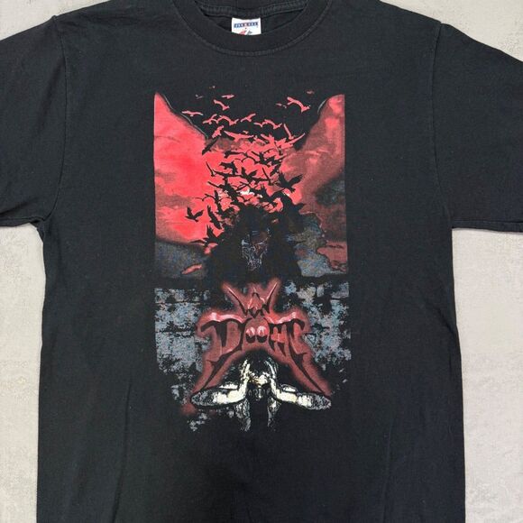 Vintage Doom Jerzees Heavyweight Blend Screen Print T-Shirt Fits Men's S - Picture 3 of 4